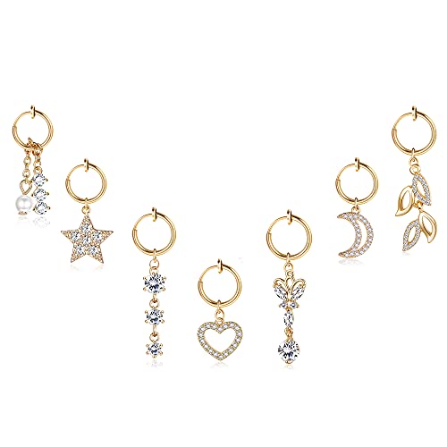 Drperfect 7Pcs Clip on Belly Button Rings Fake Belly Rings Hoop Belly Button Rings for Women Non Piercing Dangle Belly Button Rings Fake Navel Ring Body Jewelry