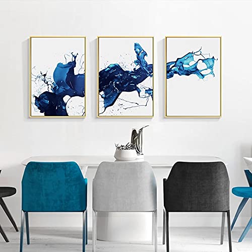 Toile peinture nordique aquarelle bleue - Impression d'art abstrait haut de gamme 50x70cm