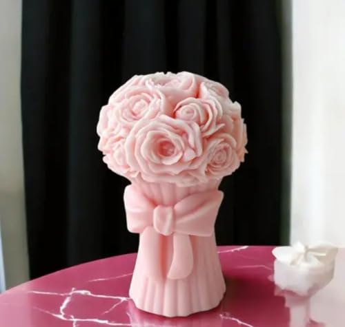 Bougie bouquet de roses roses fait main décoration table mariage intérieur base nœud