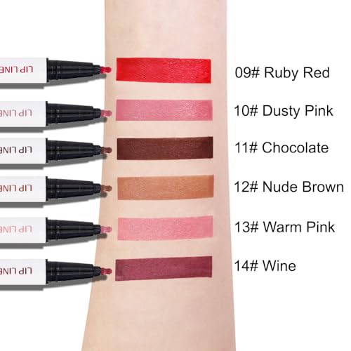 Image of 2Pcs Longwear Liquid Lip Liner Stain Marker Pen Set Long Lasting Waterproof, Black Cherry Wine Red Matte Permanent 24 Hour Lip Liner and Lipstick Combo, Color Stay Lipliner All Day Lips Stain peel off