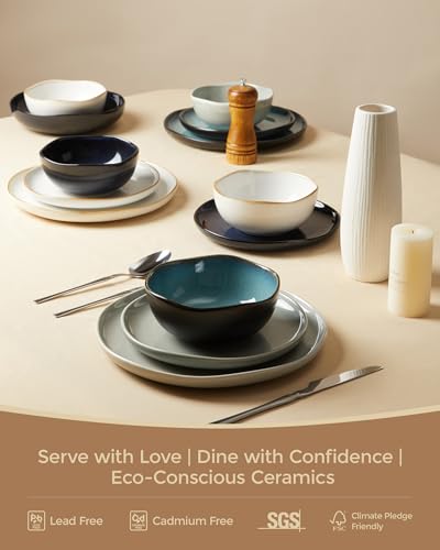 Image of Extra Large Dinnerware Set for 12, 36 Pieces Ceramic Plates and Bowls Set, Kitchen Dish Set, Microwave & Dishwasher Safe Dishware, Ocean-Inspired Stoneware for Big Gatherings, White