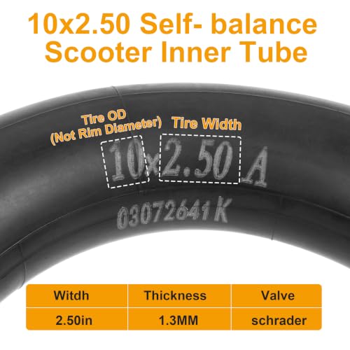 Image of 10x2.50 10 inch Inner Tube Thickened with Repair Kit for 10 Inch Smart Electric Scooter fit 36v 48v 400w 500w 800w Hub Motor 90 TR87 Angled Stem, NOT 2.50-10