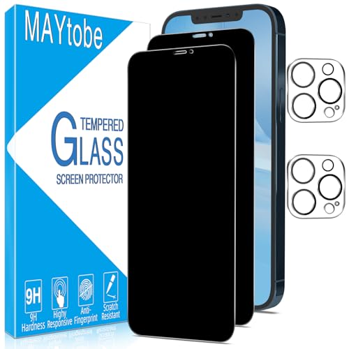 Image of MAYtobe [2+2 Pack Designed for iPhone 12 Pro Max Privacy Screen Protector, Privacy Tempered Film with Camera Lens Protector for iPhone 12 Pro Max, No Bubbles, Anti Scratch, Easy to Install