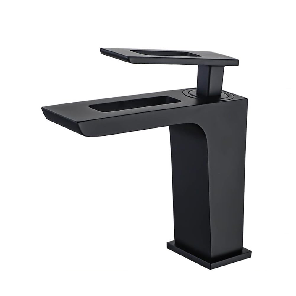 Robinet de lavabo cascade noir avec mitigeur monocommande moderne en laiton pour eau chaude et froide