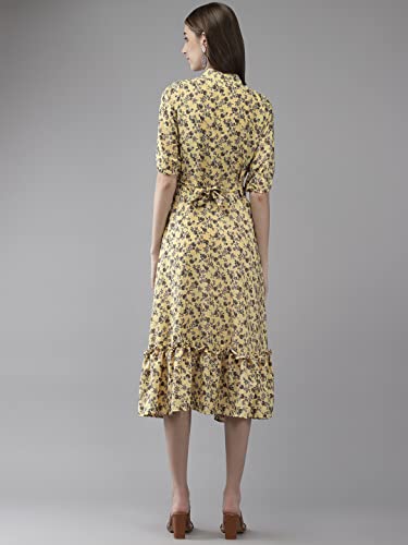 Image of Aarika Womens Yellow Color Polycrep Printed Dress