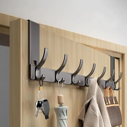 Vividorad ドアフック 7連 フック ドアハンガー【ネジゼロ& 工具なしで簡単取り付け】約47*18CM 扉 フック 玄関掛け 吊り下げ 帽子ハンガー カバン掛け ハンガー掛け 強い耐荷重 変形しにくい 静音対応 大容量 玄関/浴室/トイレ/キッチン/玄関 収納用