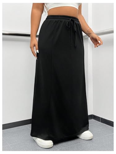 OYOANGLE Women's Plus Size Elastic Drawstring Waist Straight Long Skirt Basic Solid Casual Skirts2
