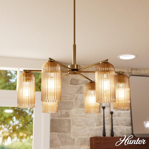 Hunter - Beverly Glen 6-Light Luxe Gold, Large Chandelier, Dimmable, Transitional Style, Dome Shaped, for Bedrooms, Kitchens, Dining, Living Rooms - 13230