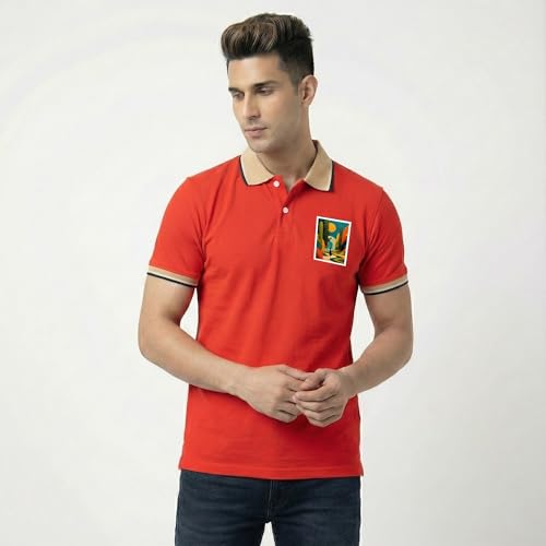 Image of Men's Regular Fit Solid Half Sleeve Casual Tipping Collar Polo T-Shirt