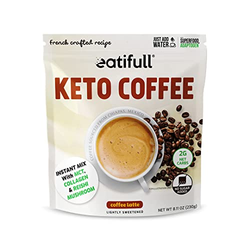 Keto Coffee Latte - Instant Coffee With Collagen, Mct & Reishi Mushroom (0G Sugar Added) With 3G Protein - Sweetened With Stevia #TOP22