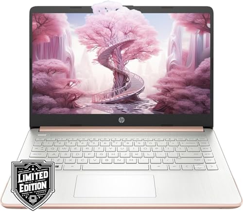 Image of HP 14 inch HD Laptop | Back to School Limited Edition with 1 Year Microsoft 365 | Intel Quad-Core Processor | 16GB RAM | 576GB Storage | Long Battery Life | Rose Gold | w /WOWPC Bundle | Windows 11