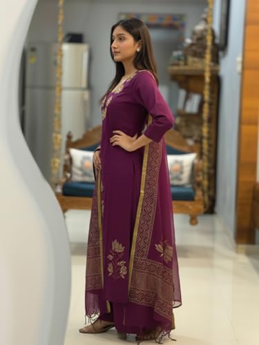 Image of ANNI Designer Women's Rayon Viscose Straight fit Printed Embroidered Kurta with Pant & Dupatta | Ethnic Kurta Set for Women | Daily, Office & Festive Traditional