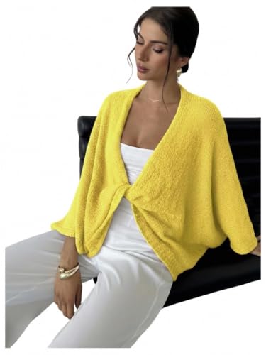 Image of GORGLITTER Women's Oversized Fall Wrap Sweater Cropped Bat Wing Knit Tops