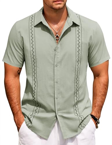 COOFANDY Mens Casual Shirts Button Down Cuban Guayabera Short Sleeve