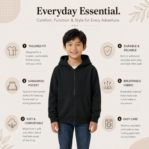 Image of HOODLIFE Kids Zip-Up Hoodie Sweatshirt for Boy Soft Cotton Blend Hooded Jacket with Pockets, Comfortable Everyday Wear for Kids