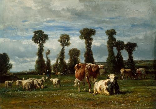 Tableau Pâturage en Normandie par Constantese Troyon - Impression sur toile 60x90cm