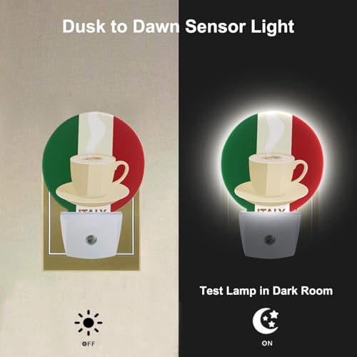 Image of Italy Coffee Night Light Espresso with Italian Flag with Italian Flag Night Lights Plug into Wall Auto on /Off for Hallway Stairway Kitchen Home Decor, Green Red Beige