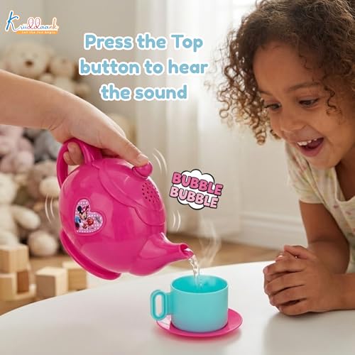 Image of Minnie Mouse 15-Piece Tea Party Set for Kids - Pretend Play Kitchen Toy with Electronic Kettle, Realistic Boiling Sounds & Lights - Safe, Non-Toxic Birthday Gift for Girls & Boys, Ages 3+