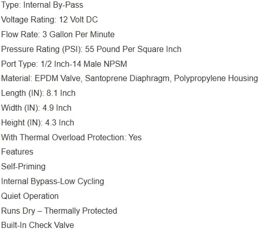 Replacement for Shurflo RV/Camper & Marine 12V Fresh Water Pump 3.0 GPM OEM