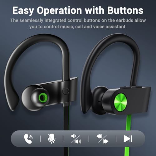 Image of Bluetooth Headphones, Bluetooth 5.3 IPX7 Waterproof Wireless Sports Earbuds for Workout Gym, 16 Hrs Playtime Running Headphones with Noise Cancelling Mic, HiFi Bass Stereo in-Ear Earphones