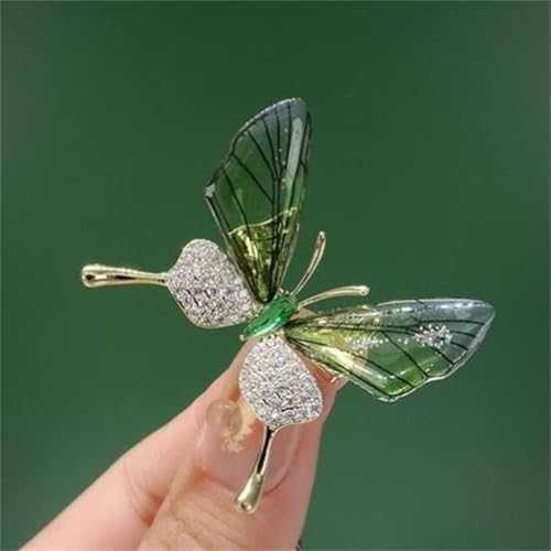 Image of Green Purple Butterfly Rhinestone Brooch Pin for Women Girls Men Clear Crystal Fashion Cartoon Animal Lapel Pins Dress Accessories Unisex Delicacy Birthday Christmas Party Jewelry