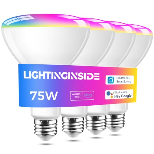 Image of Lightinginside Smart Light Bulbs 1100LM, BR30 E26 Smart Bulb Compatible with Alexa /Google Assistant /SmartLife, 12W 75W Equivalent, RGBCW 2.4GHz WiFi & BLE Bulbs, No Hub Required, ETL Listed, 4PCS
