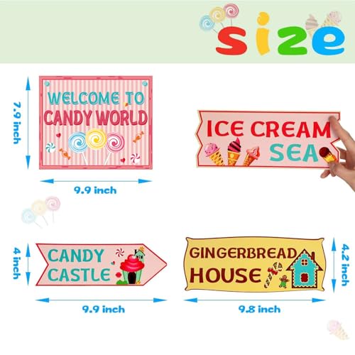 Gejoy 20 Pieces Candyland Party Decorations Candyland Trunk or Treat Car Decorations Kit Candy Land Backdrop Signs for Halloween Christmas Party Decor (Cardstock)