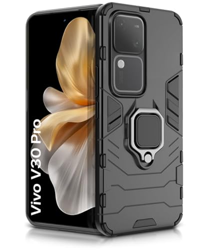 Image of WOW IMAGINE Shock Proof Back Case Mobile Cover for Vivo V30 Pro | Back Cover Case (Tough Armor | Hybrid PC + TPU | Ring Holder & in-Built Kickstand | Black)