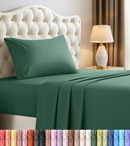Image of Utopia Bedding Twin Size Sheet Set - 3 Piece Bed Sheets for Twin Size Bed, Soft and Breathable Microfiber, Includes 1 Fitted Sheet, 1 Flat Sheet and 1 Pillowcase - Oeko Tex (Emerald Green)