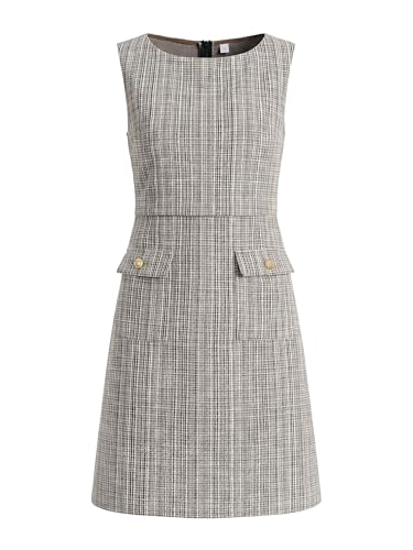 Image of Hobemty Women's Sleeveless Tweed Dress Boat Neck Work Office Sheath Dresses