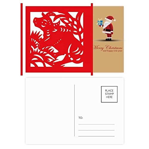 Cartes postales de Chine bœuf en papier découpé d'art, papeterie fine Noël et zodiaque, x20