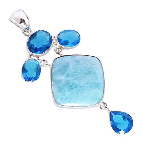 Bijou Larimar collier pendentif argent 925 véritable et quartz bleu naturel