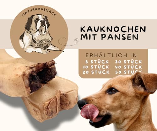 Warnicks Tierfutterservice Kauknochen mit Pansen 15 cm Hundeknochen Rinderhaut Hundefutter Kausnack Rind (10 Stück)