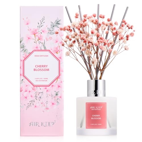 Airkeep Difusor de Aromas Cherry Blossom, Ambientador Hogarcon 8 Varillas Ambientador, Difusor de Fragancia 100ml