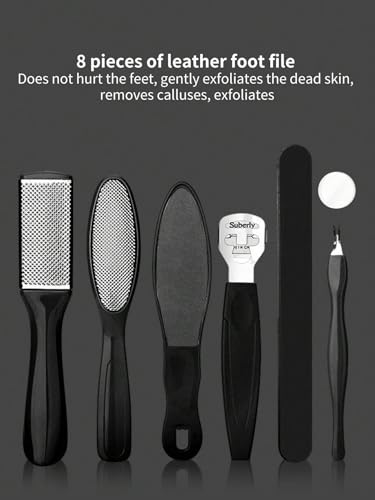 Vitalogy - Pedicure Tools for Feet - 8 in 1 Pedicure Kit | Foot Scrubber for Dead Skin, Callus Remover, Foot Scraper, Foot File, Pitchfork, Filer for Nail Repair - 1 Set (Black) - Image 2