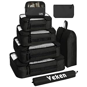 8 Set of Various Colored Packing Cubes for Travel in 4 Sizes (Extra Large, Large, Medium, Small), Veken Packing Cubes…