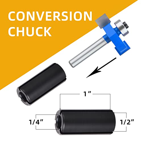 Meiggtool 4Pcs Rabbet Router Bit 1/4" Shank With 6 Bearings Set - 1/16", 1/8", 3/16", 1/4", 5/16", 3/8". Interchangeable Bearings With 1/2" To 1/4" Router Collett #TOP4
