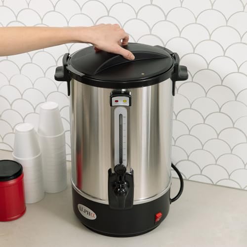 ALPHA LIVING 100 Cups Electric Coffee Urn – Stainless Steel Large Capacity Electric Kettle Percolator Coffee Pot – Ideal Hot Beverage Dispenser for Catering, Hotels, Restaurants –Leak-Proof Tap