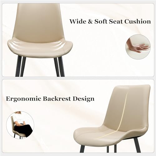 Image of Modern Dining Chairs Set of 2, PU Leather Dining Room Chairs, Upholstered Kitchen Chairs with Ergonomic Backrest & Sturdy Metal Legs, Perfect for Dining Room, Living Room, Beige