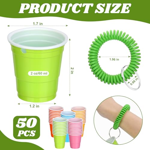 50 Pcs Multicolor Shot Cups with Wristband for Party 2oz Plastic Shot Glasses Bulk Disposable Mini Shot Glasses with Bracelet Wear On Solo Cups for Party Beer Sample Taste Serving Graduation Birthday by SMAODSGN - Image 2
