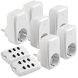 revolt Mini Funksteckdose: 6er-Set Funk-Steckdosen mit Fernbedienung, 30 m, 3.680 Watt/16 A, weiß (Funksteckdosen mit Zeitschaltuhr, Funkschalter-Steckdosen-Sets)