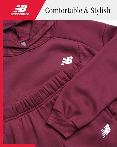 New Balance Girls Sweatsuit Set - 2 Piece Active Fleece Hooded Sweatshirt for Girls and Jogger Sweatpants (Sizes 7-12)2