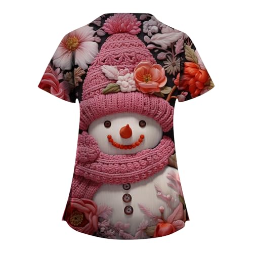 OIOLOYJM Halloween Christmas Scrub Tops Women Printed V Neck Short Sleeve Plus Size Scrubs for Womens Shirts with Pockets