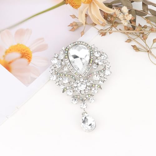 Image of Casoty Silver Brooches for Women, Rhinestone Pins and Brooches, Brooch Pins for Women Fashion, Clothes Accessories for Daily Wear Jewelry Gift