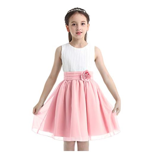 IEFIEL Vestido Elegante de Fiesta para Niña Vestido Princesa Corto de Dama de Honor de Boda Vestido Cóctel Sin Manga de Cumpleaños Gala Rosa 10 años