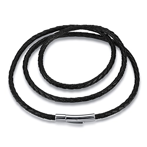 jonline24h Mens Womens Black Braided Leather Cord Rope Necklace Chain Stainless Steel Clasp 4mm 14-30inch3