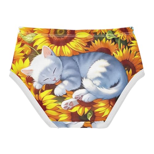 Cotton Girls Underwear Toddlers Cute Cat Yellow Sunflowers Girl Panties Cute Bright Kids Briefs Undies 2t2