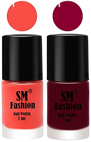 Image of Long Lasting Nail Polish | Nail Paint Combo 7 ml Each) - Set of 2 Coral-Boysenberry