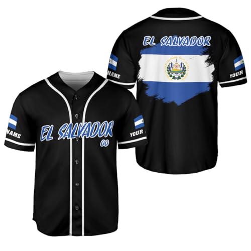 Camiseta personalizada de béisbol MonkeyVan El Salvador con nombre y bandera salvadoreña para hombres y mujeres ELS38 miniatura 1