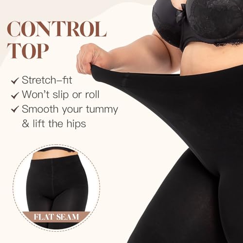 MANZI 2 Pairs Women's Plus Size Fleece Lined Tights Black Opaque Thermal Tights Winter Warm Thick Stockings 400 Denier3